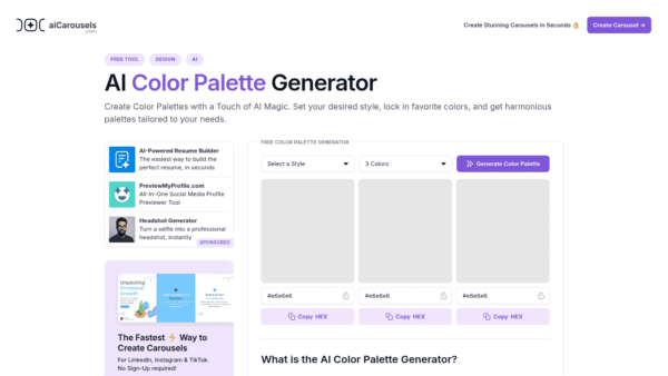 AI Color Palette Generator interface preview