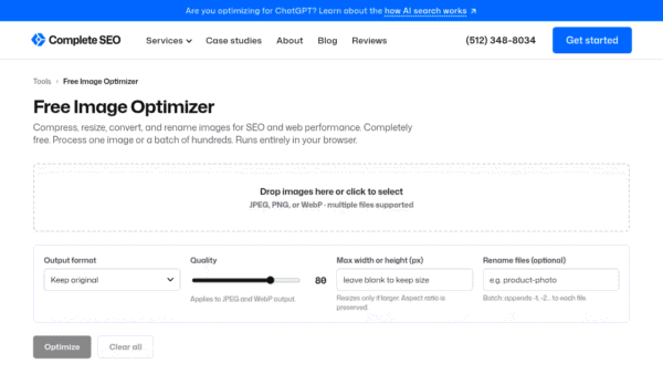 Free Image Optimizer by Complete SEO interface preview