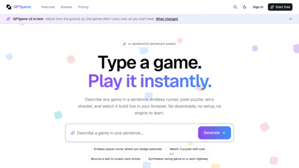 GPTGame interface preview