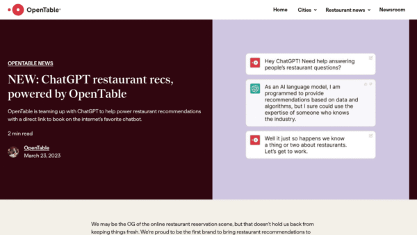 OpenTable ChatGPT Restaurant Recommendations interface preview