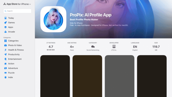 ProPix: AI Profile App interface preview