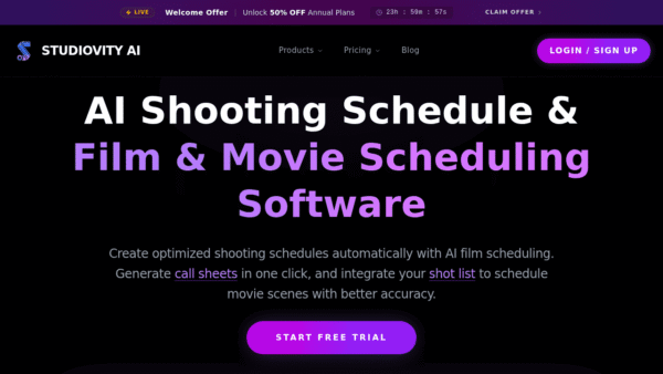 Studiovity AI Shooting Schedule & Film Scheduling Software interface preview