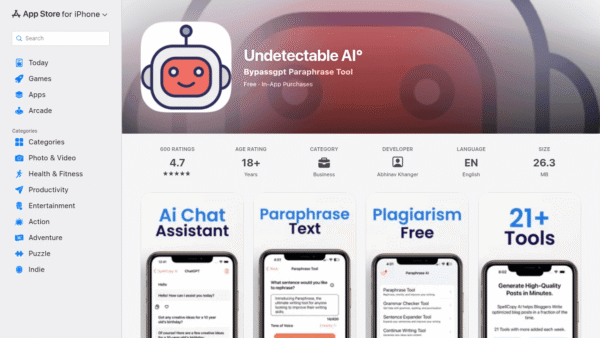 Undetectable AI° interface preview