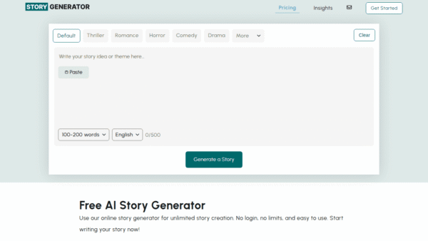 AI Story Generator interface preview