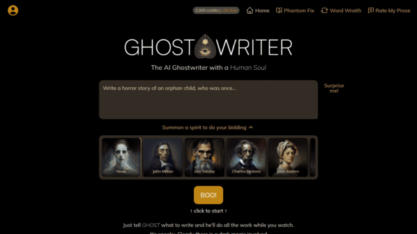 GhostWriter AI interface preview