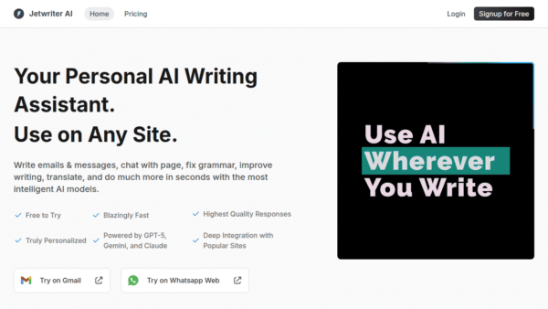 Jetwriter AI interface preview