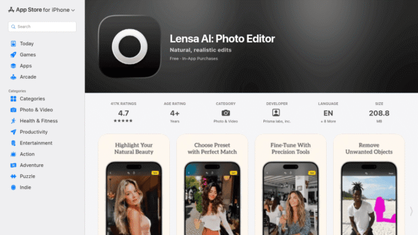 Lensa AI: Photo Editor interface preview