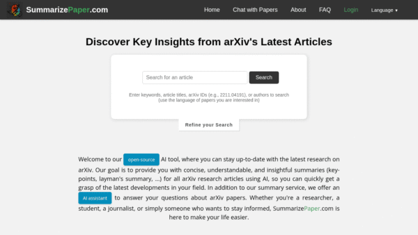 SummarizePaper.com interface preview