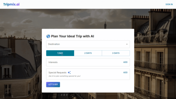 Tripmix.ai interface preview