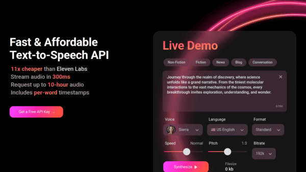 Unreal Speech interface preview