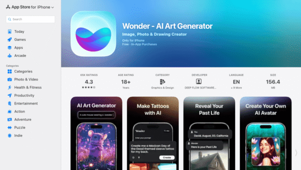 Wonder – AI Art Generator interface preview