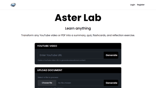 Aster Lab interface preview