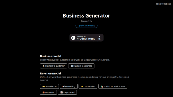 Business Generator interface preview