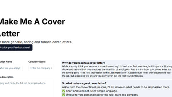 Make Me A Cover Letter interface preview