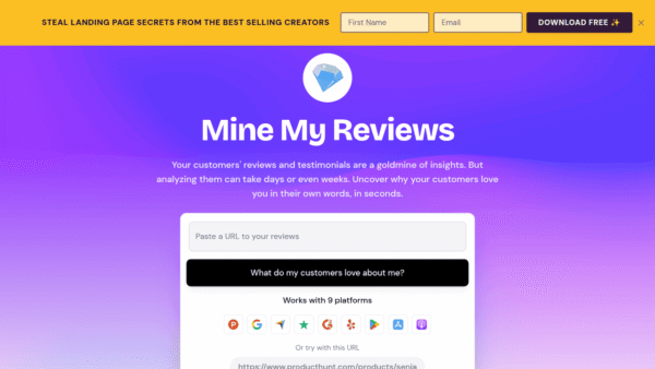 Mine My Reviews by Senja interface preview