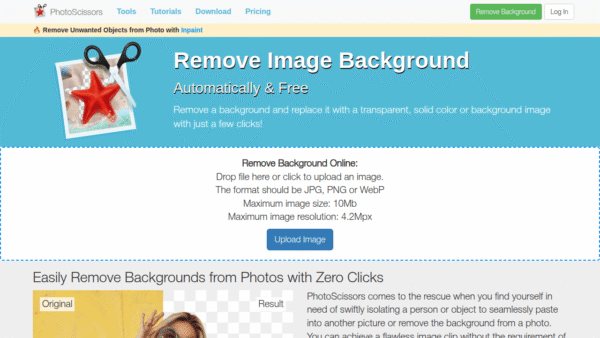 PhotoScissors interface preview