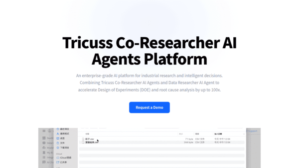 Tricuss Co-Researcher AI Agents Platform interface preview