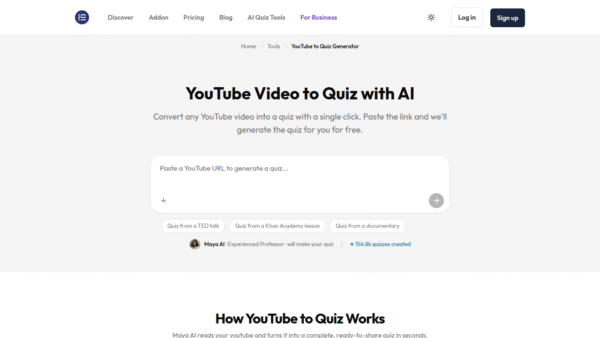 YouTube to Quiz with AI by MagicForm interface preview