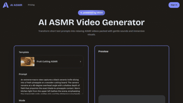 AI ASMR interface preview