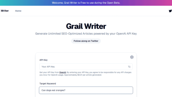 Grail Writer interface preview