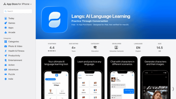 Langs: AI Language Learning interface preview