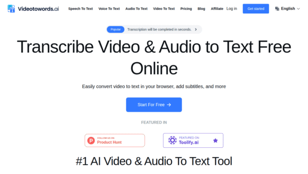 Videotowords.ai interface preview
