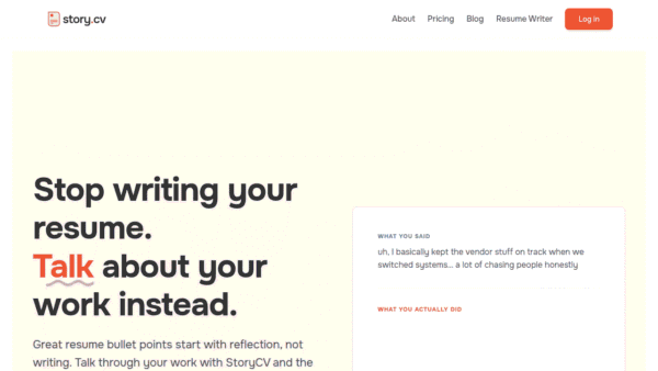 StoryCV interface preview